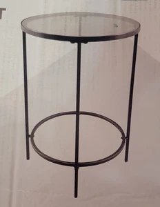 At Home Ross Accent Table Black Tempered Glass Top Steel Frame NEW Easy Assemble - Picture 1 of 7