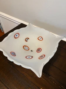 Kunstglas weiß Millefiori Freeform quadratische Schüssel 11,5" Vintage MCM - Bild 1 von 5