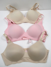 -New Victoria's Secret Lot Of 3 Body Wing No Wire Pink/Beige/Nude Bras Size M
