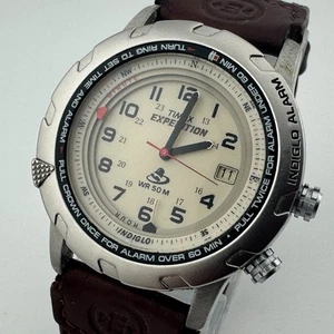 Timex Expedition Indiglo Reloj de Cuarzo Hombre Plata Alarma Bisel Giratorio Batería Nueva - Imagen 1 de 6