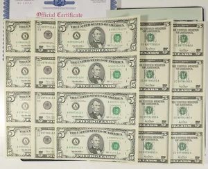 2x 1995, 3x 2001 $5 Federal Reserve 4-Note Uncut Sheets 30686 - Picture 1 of 12