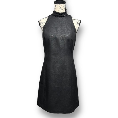 Abito tubino Michael Kors 2 nero testurizzato collo perline senza maniche cocktail party