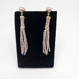 Monet Lila Clip On Ohrringe Perlen Quasten Mode Vintage Ohrring Baumeln - Bild 1 von 9