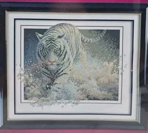 Kit artigianale ricamo sigillato punto croce contato leopardo delle nevi inverno incorniciato parete - Foto 1 di 16