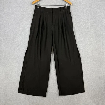 Witchery Pants Womens 10 Black Satin Limited Edition Split Leg Pleated - image 1 of 4