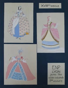 KOSTÜMZEICHNUNGEN 18. JAHRHUNDERT" Gouache Modell & Original Collage 1940 - Bild 1 von 4
