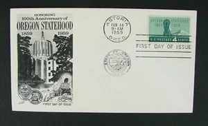 #1124 4c ~ FDC ~  Fleetwood Cachet ~ Oregon 100th Anniversary ~ 1959 unaddressed - Picture 1 of 1