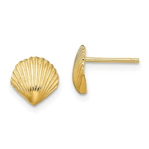 Aretes con caparazón de vieira de oro amarillo de 14k 1,17 gm L-8 mm, W-8 mm - Imagen 1 de 4