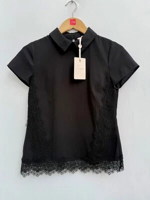 Blusa Ted Baker Top Gola Renda Inserção Manga Curta Preta Feminina Ted 1 Reino Unido 8 - Imagem 1 de 4