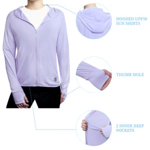Women's UPF 50+ Full Zip Sun Protection Jacket Long Sleeve Athletic Hoodie Shirt - Picture 1 of 24