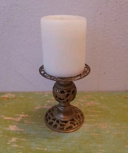 Brass Globe Candle Holder, Ornate Filigree, Victorian Style 4.5in Vtg - Picture 1 of 7