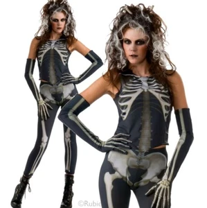 Ladies SKELEE GIRL Skeleton Halloween Spooky Horror Fancy Dress Costume Outfit - Picture 1 of 2