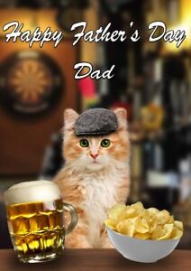 Ginger Kitten Father's Day Personalised Greeting Card A5 Dad Step-Dad Pub PC104