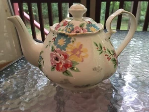 Grace Tea Ware Teapot China Red Yellow and Blue Bouquet Pattern NEW! - Picture 1 of 5