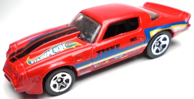 2012 HOT WHEELS '81 CHEVY CAMARO TUSKE RED DIECAST 3" RACE CAR W/ BLUE & WHITE - Image 1 of 4