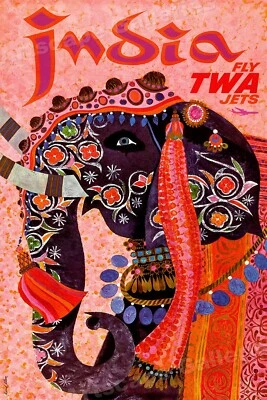 1960s “TWA India” Vintage Style Airline Travel Poster - 16x24 - Image 1 of 3