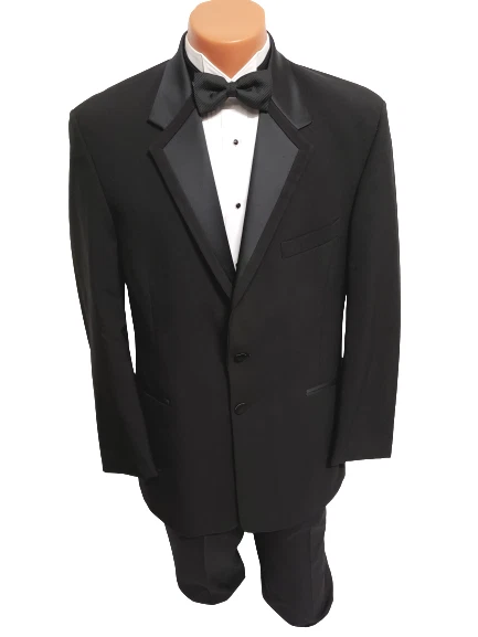 Esmoquin negro para hombre Perry Ellis Vail dos botones enmarcado solapas de satén Foto 1 de 4