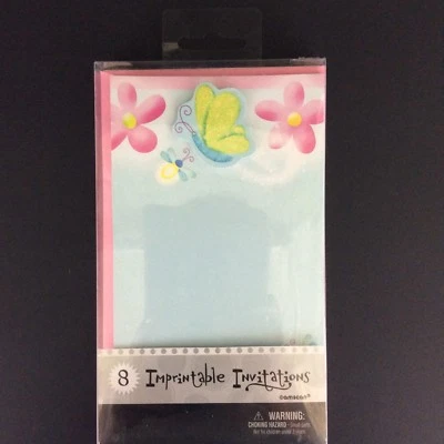 Imprintable Invitations Butterfly Flowers With Pink Envelopes Pack of 8 Amscan - Image 1 of 4