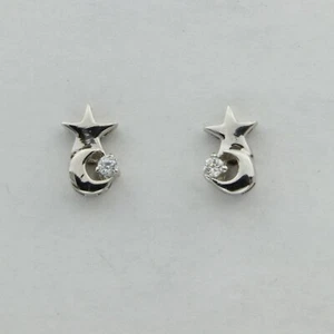 Cubic Zirconia Moon Star Post Stud Earrings 925 STERLING SILVER Rhodium ART#34s - Picture 1 of 3