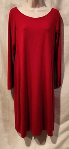 NWT EILEEN FISHER SHIFT DRESS BALLET NECK CUT OUT BACK SIZE S RED LONG SLEEVE - Picture 1 of 9
