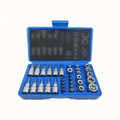 34 pcs E-Torx Socket Set 3/8" 1/4" Drive Star Hex Bit External Torque Tool CR-V - image 1 of 4