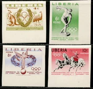 LIBERIA Sc#358-361 Imperforate 1956 Juegos Olímpicos de Melbourne completo como nuevo NH - Imagen 1 de 2