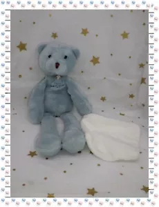 ⑭ - Doudou Peluche Ours Bleu Clair Mouchoir Blanc Sweety Histoire d'Ours 30 cm - Picture 1 of 5
