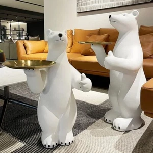 Polar Bear Side Table Ornament Big Animal Tray Figurine Luxury Living Room Decor - Picture 1 of 23
