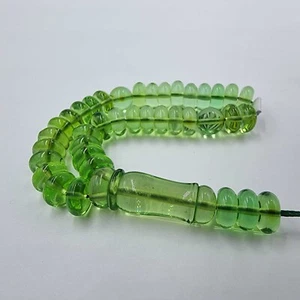 Natural Amber Green Color Islamic Prayer Beads 33 Tablet Shape 4x8 mm Tesbih - Picture 1 of 1