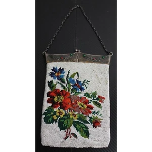Vintage Handtasche mit Handperlen und einzigartiger Öffnung - Bild 1 von 8