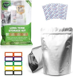 Durevul Pack of 50 Mylar Bags, 500cc Oxygen Absorbers & 50 Self-Adhesive Labels - Picture 1 of 8