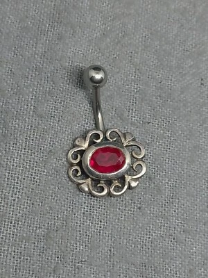 Piercing ombligo plata de ley 925 acero quirúrgico cristal rojo ombligo 1" Foto 1 de 4