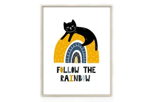 Cat on the rainbow print, funny cat wall decor, home decor, gift for cat lover 1 - Picture 1 of 13