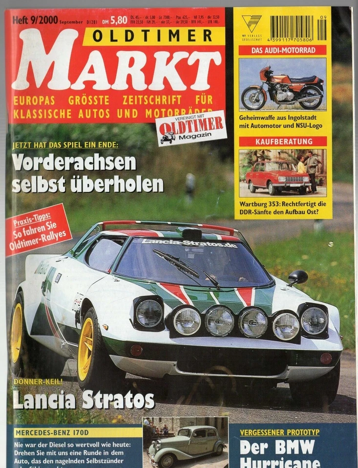 OLDTIMER MARKT 9 / 2000 / LANCIA Stratos, MERCEDES 170 D, AUDI Motorrad ZR 02 - Bild 1 von 2
