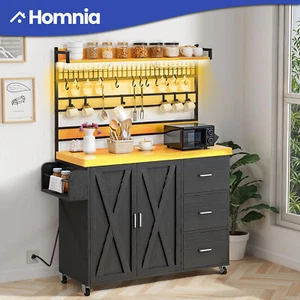 LED Kitchen Island 3 Tier Drawers Dining Trolley Glass Holder With Power Outlet - Picture 1 of 12
