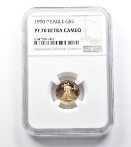1990-P $5 American Gold Eagle 1/10 Oz Gold PF70 UCAM NGC *0062
