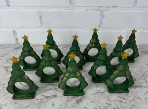 11er Set Vintage handbemalter Weihnachtsbaum Serviettenring Keramik Aufsteller - Bild 1 von 11
