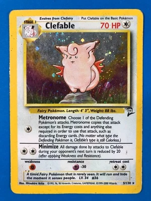 Pokemon Clefable 5/130 Holo Base Set 2 Pokémon TCG Swirl MP - Image 1 of 4