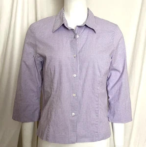 Neu Frontier 12P Top Flieder Gingham Knopfleiste 2/3s Klappärmel Stretchkragen - Bild 1 von 4