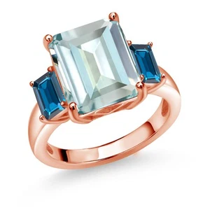 6.73 Ct Sky Blue Simulated Aquamarine London Blue Topaz 18K Rose Gold Plated - Picture 1 of 3