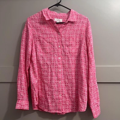 Camisa Charter Club de lino para mujer mediana rosa blanca floral con botones manga larga Foto 1 de 4