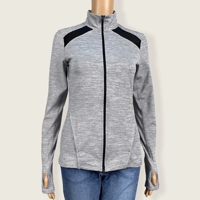 Jaqueta de corrida atlética C9 By Champion XS listrada cinza zíper completo furos de polegar malha - Imagem 1 de 4