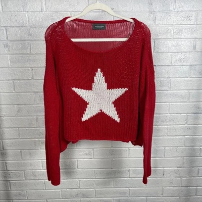 Suéter Estrella Tejido Rojo Barcos Madera Mujer M/L Náutico Costero Preppy Foto 1 de 4