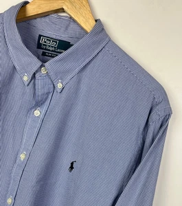RALPH LAUREN OXFORD SHIRT Size 2XL Men`s Slim Fit Checked Blue - Picture 1 of 7