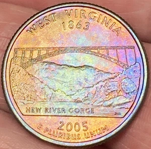 2005-P West Virginia State Quarter Beautiful Lustrous Rainbow Toned Coin  #12 - Picture 1 of 12