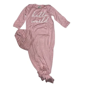 Newborn Knotted Bottom Baby Gown Sleep Sack with Hat HELLO WORLD Dusty Rose NIOB - Picture 1 of 3