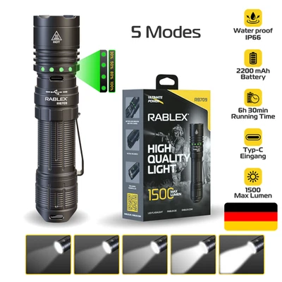 Linterna LED RABLEX - Linterna Antorcha Aluminio, Recargable 1500 LM - Imagen 1 de 4