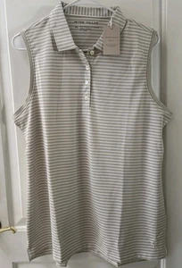 Camisa polo Peter Millar Crown para mujer XL sin mangas beige a rayas golf atletismo - Imagen 1 de 9