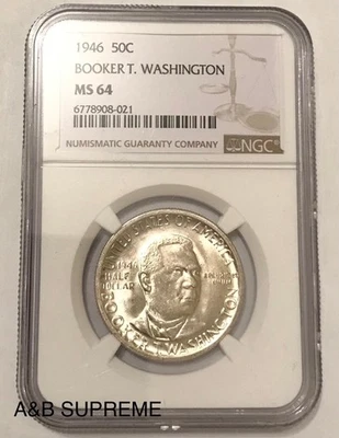 1946 Booker T Washington Half Dollar NGC MS 64 STUNNINGChoice Gem Bu Unc 90% Si. - Image 1 of 4