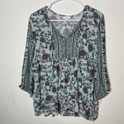 J.Jill блузка женщин миниатюрный большой синий цветочный богемное крестьянин кисточки туника Топ - Изображение 1 из 4